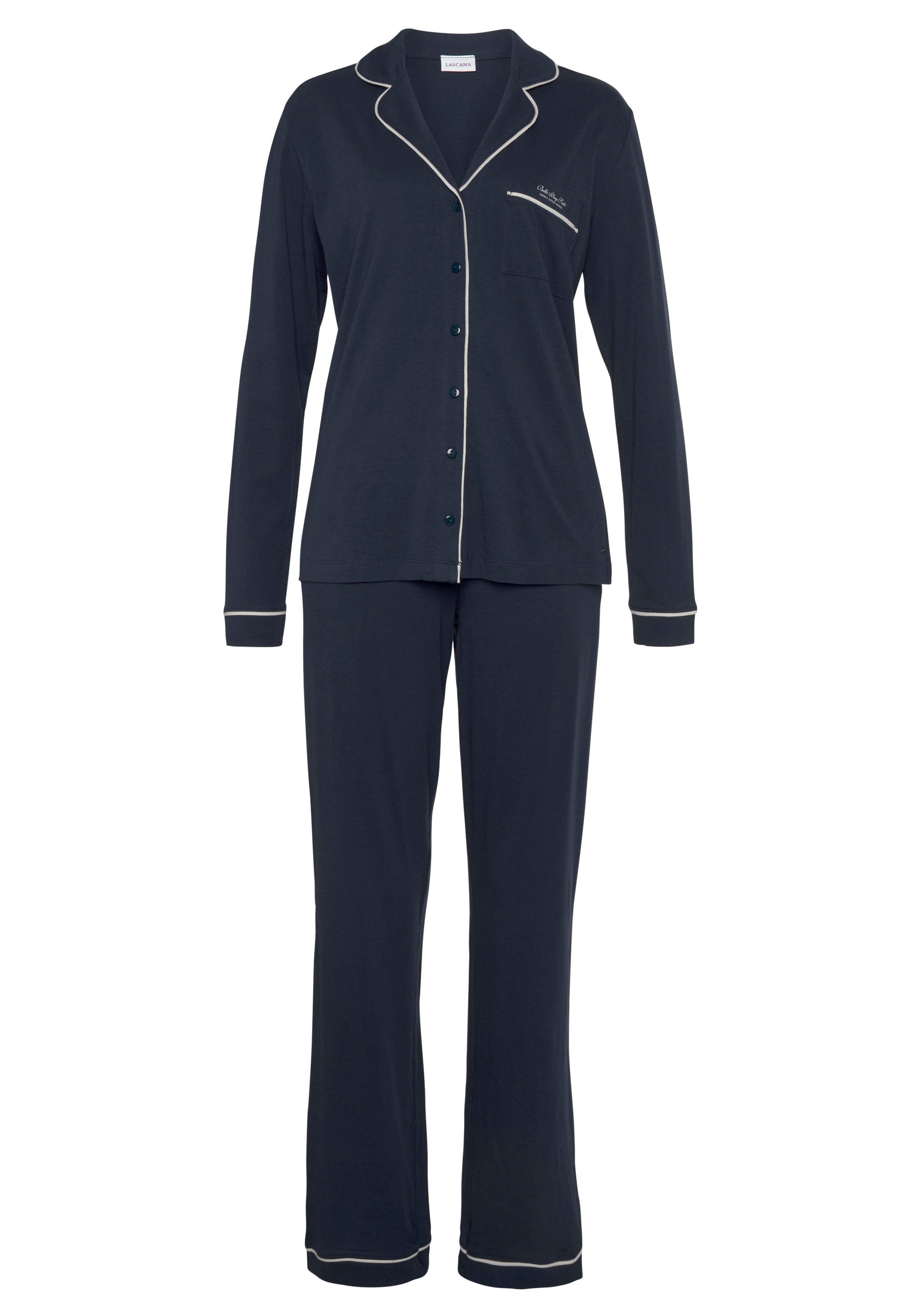 LASCANA Pyjama (2 tlg) mit Kontrastpaspeln günstig online kaufen