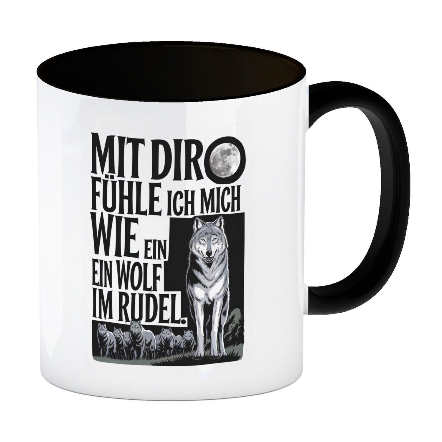 speecheese Tasse Wolf im Rudel Kaffeebecher in schwarz
