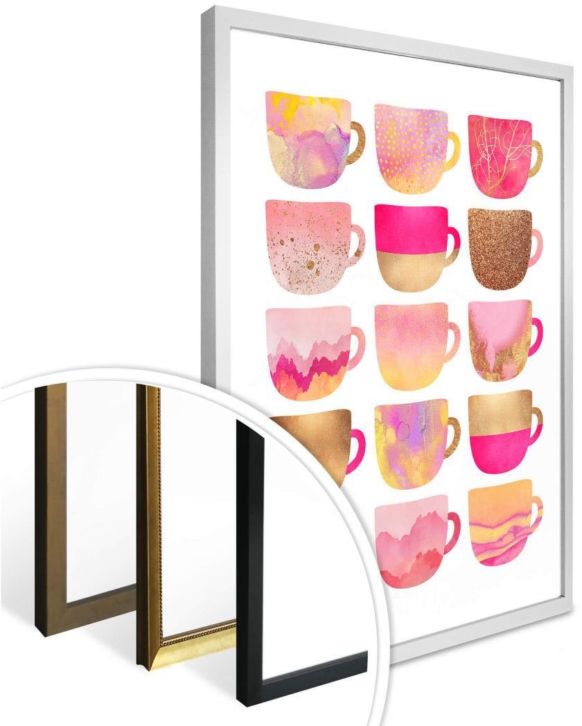 St) (1 Wall-Art Poster Kaffeetassen Geschirr Pink, & Besteck