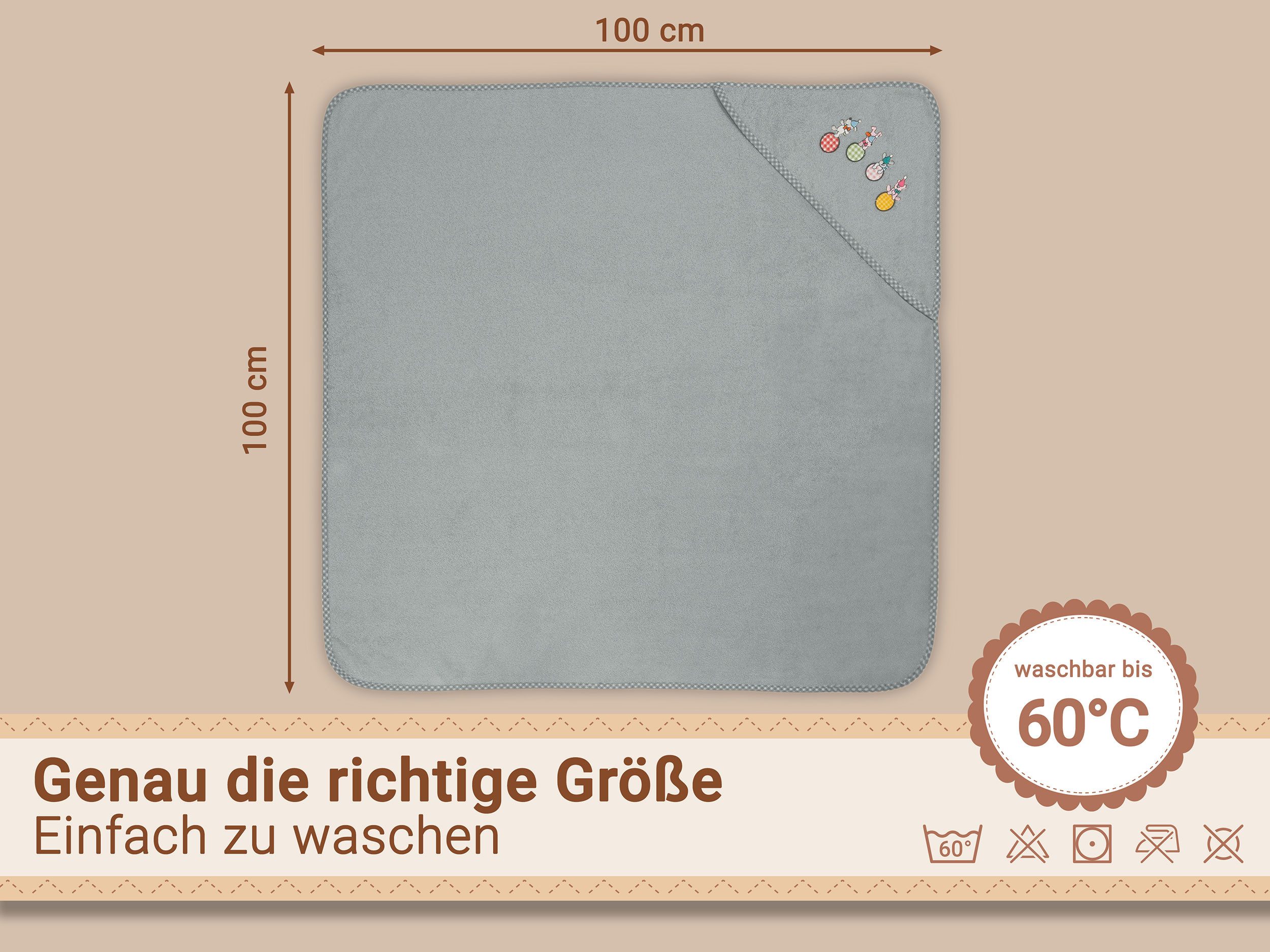 ZOLLNER Kapuzenhandtuch, Walkfrottee (1-St), 100 x 100 cm, 100% Baumwolle, mit Einstickung