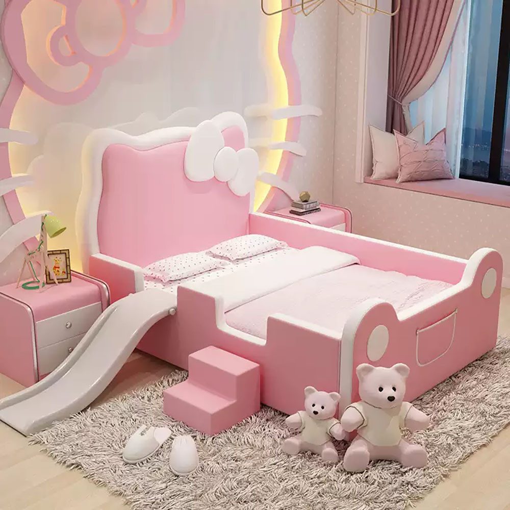 Muxing Kinderbett in Katzenform mit Rutsche, weich gepolstert (1-tlg), ohne Matratze, 120×190cm, rosa