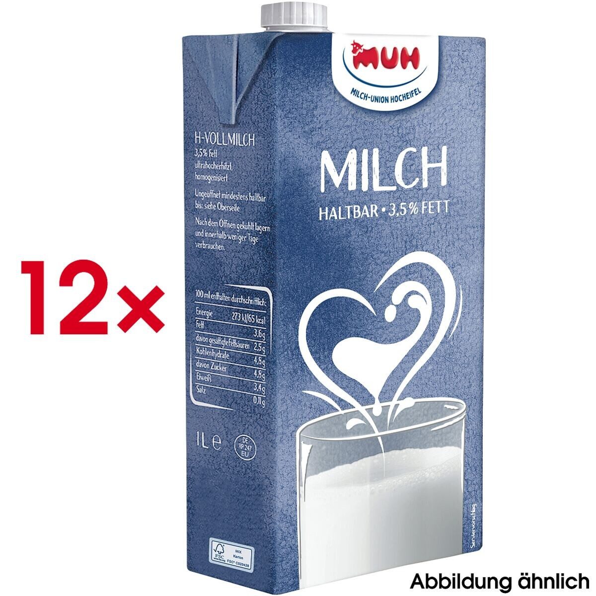 MUH Milch H-Vollmilch 3,5% Fett, 12x 1 Liter
