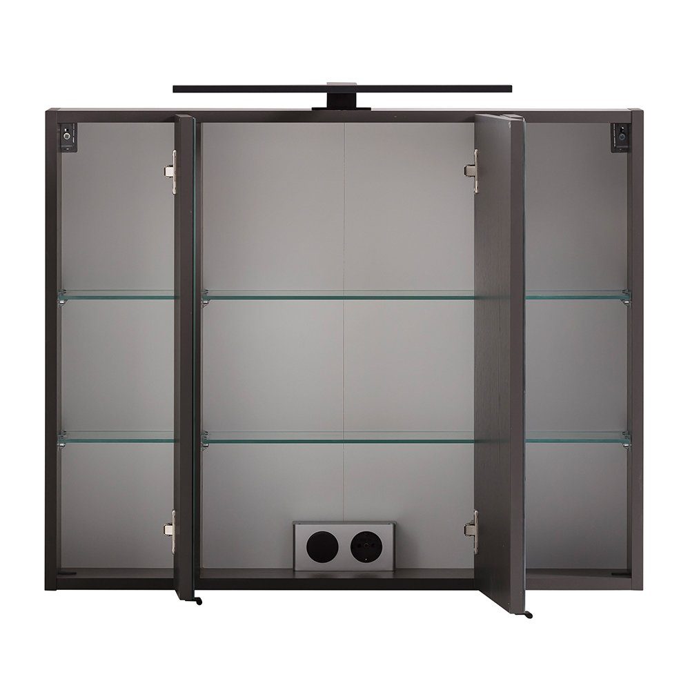 Lomadox Spiegelschrank MARLING-03 80 cm mit LED-Aufbauleuchte in dunkelgrau, B/H/T ca. 80/64/20 cm