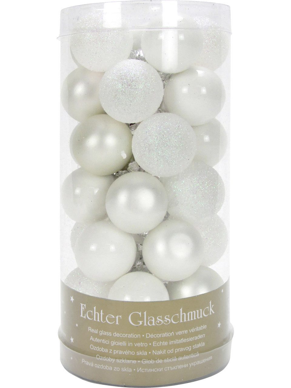 Rodermund Christbaumschmuck Weihnachtskugel aus Glas Ø 2,5 cm weiß - 35