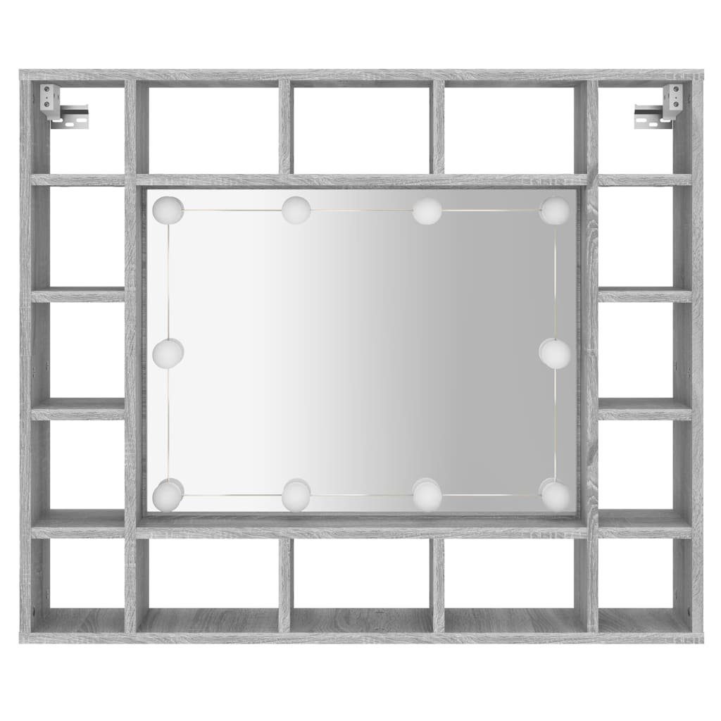 vidaXL Grau cm Spiegelschrank (1-St) mit LED Sonoma 91x15x76,5 Badezimmerspiegelschrank
