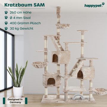 Happypet Kratzbaum SAM, Gesamthöhe bis 260 cm, Extra Breit, Deckenhoch mit viel Zubehör