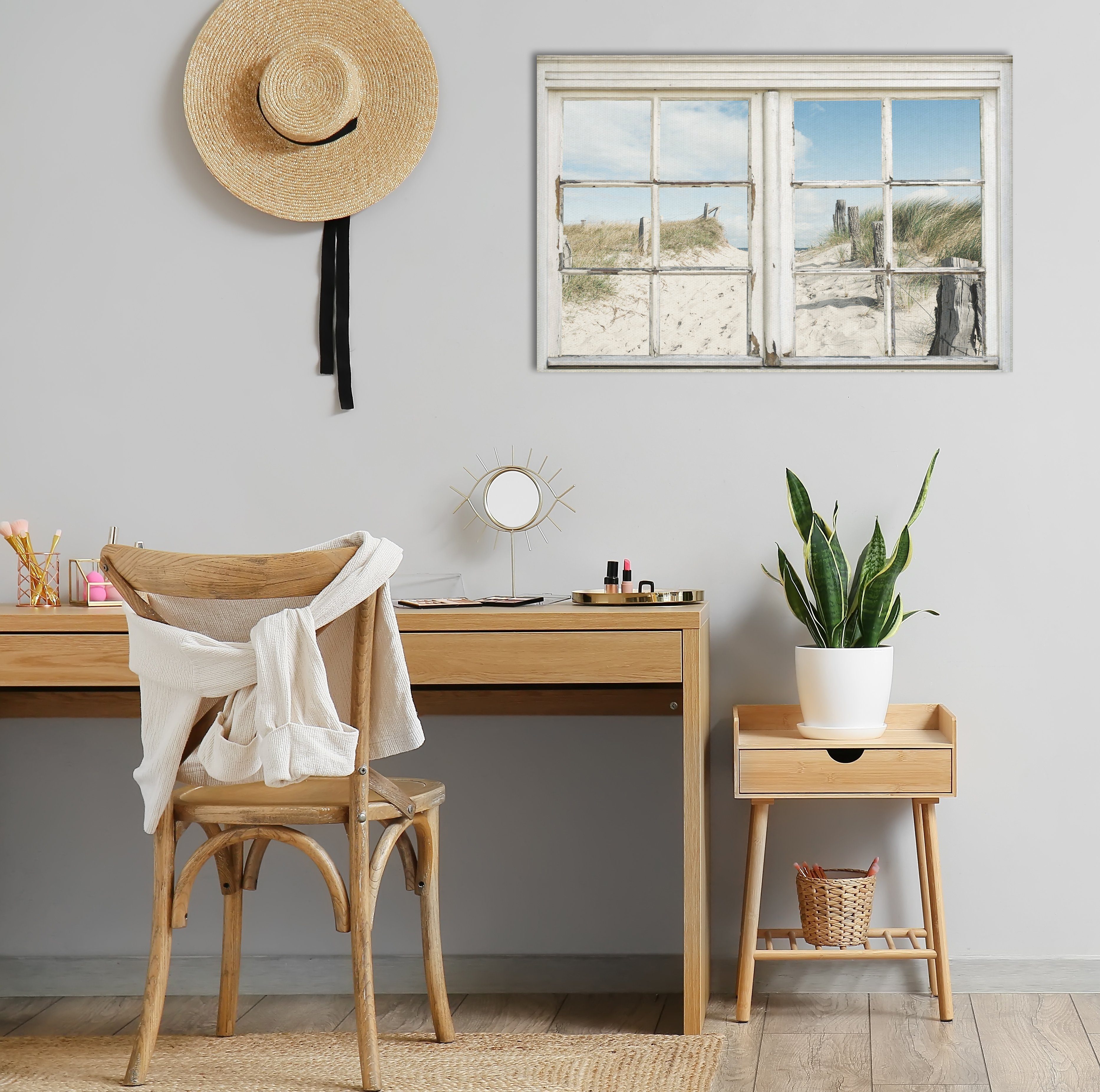 queence Leinwandbild Norderney, Düne, Fenster & Türen, Fensterblick, Gräser, Meer, Meer Bilder, Natur (1 St), Premium-Leinwandstoff
