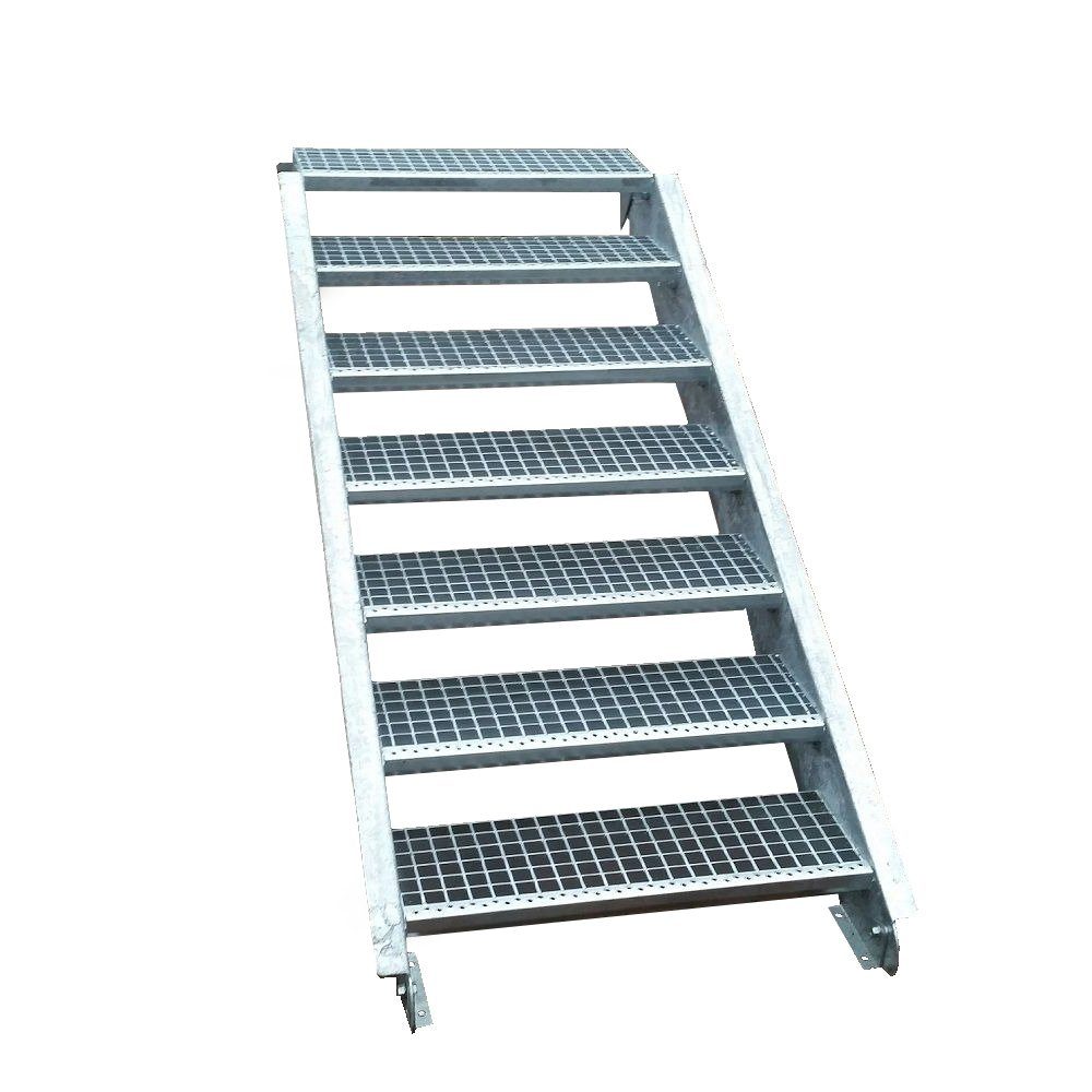 SRM Design Außentreppe 7 Stufen Stahltreppe Breite 130 cm Geschosshöhe 100-140cm inkl Zubehör