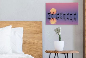 OneMillionCanvasses® Leinwandbild Flamingo - Wasser - Spiegelung, (1 St), Wandbild Leinwandbilder, Aufhängefertig, Wanddeko, 30x20 cm