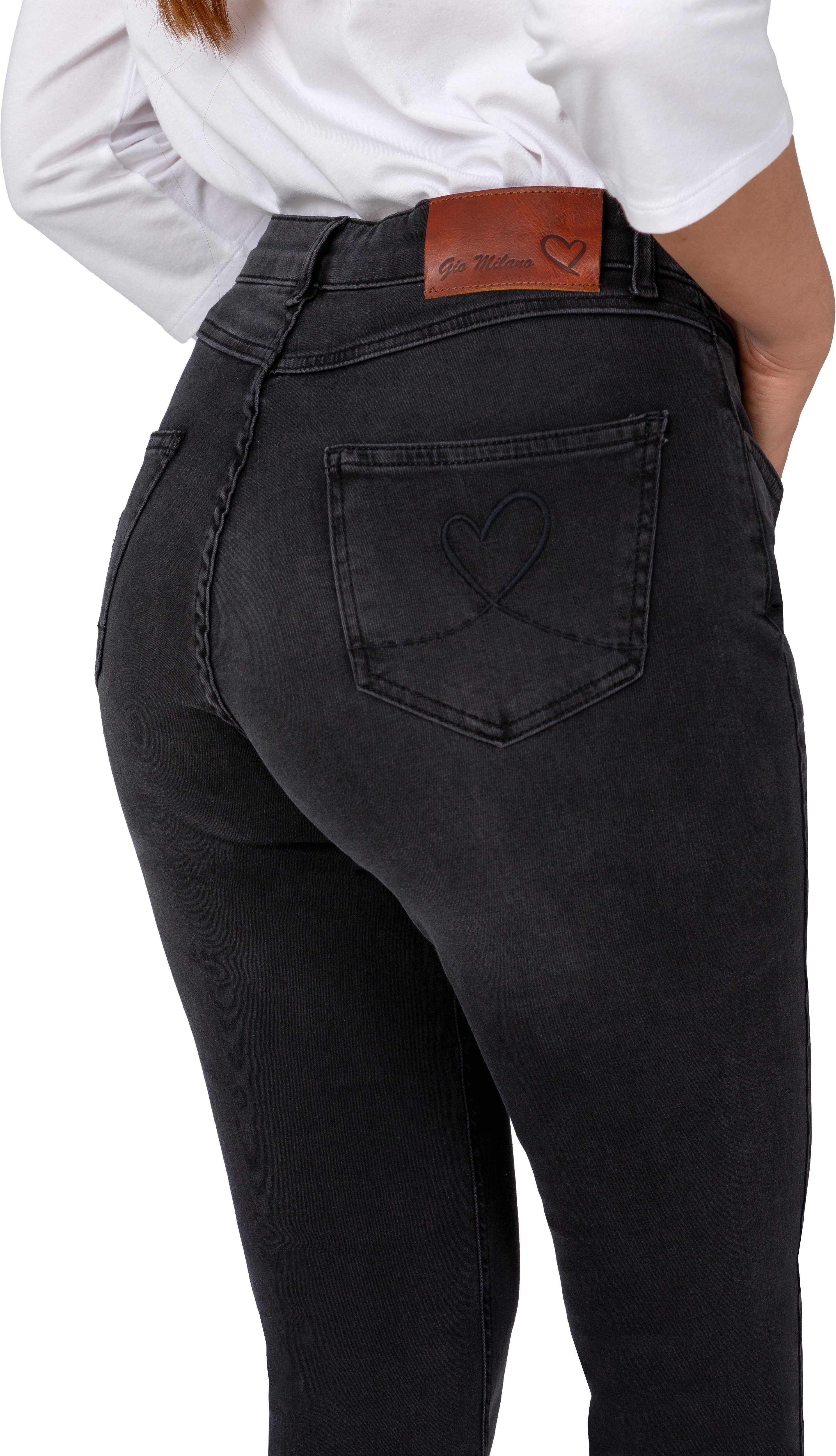 black 5-Pockets Stretch-Jeans Gio Milano washed Style Gio-Kim