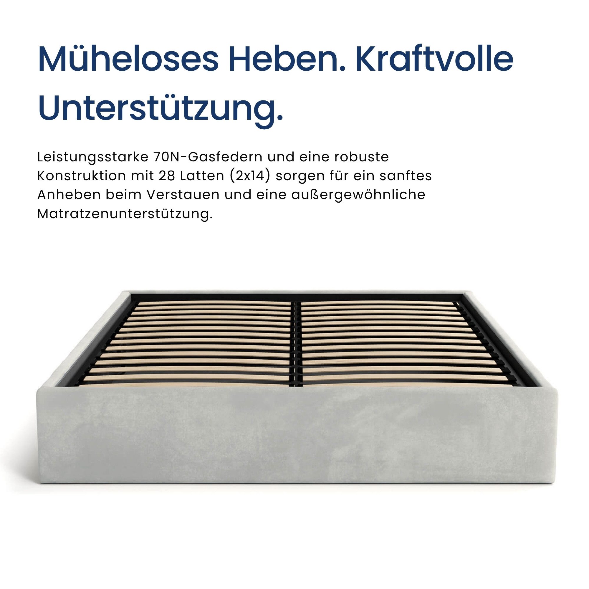 Home Collective Polsterbett Bett Doppelbett Bettgestell mit Lattenrost & Stauraum, platzsparend ohne Kopfteil, weiche Samtpolsterung, 140x200 cm grau – Bild 5 von 5