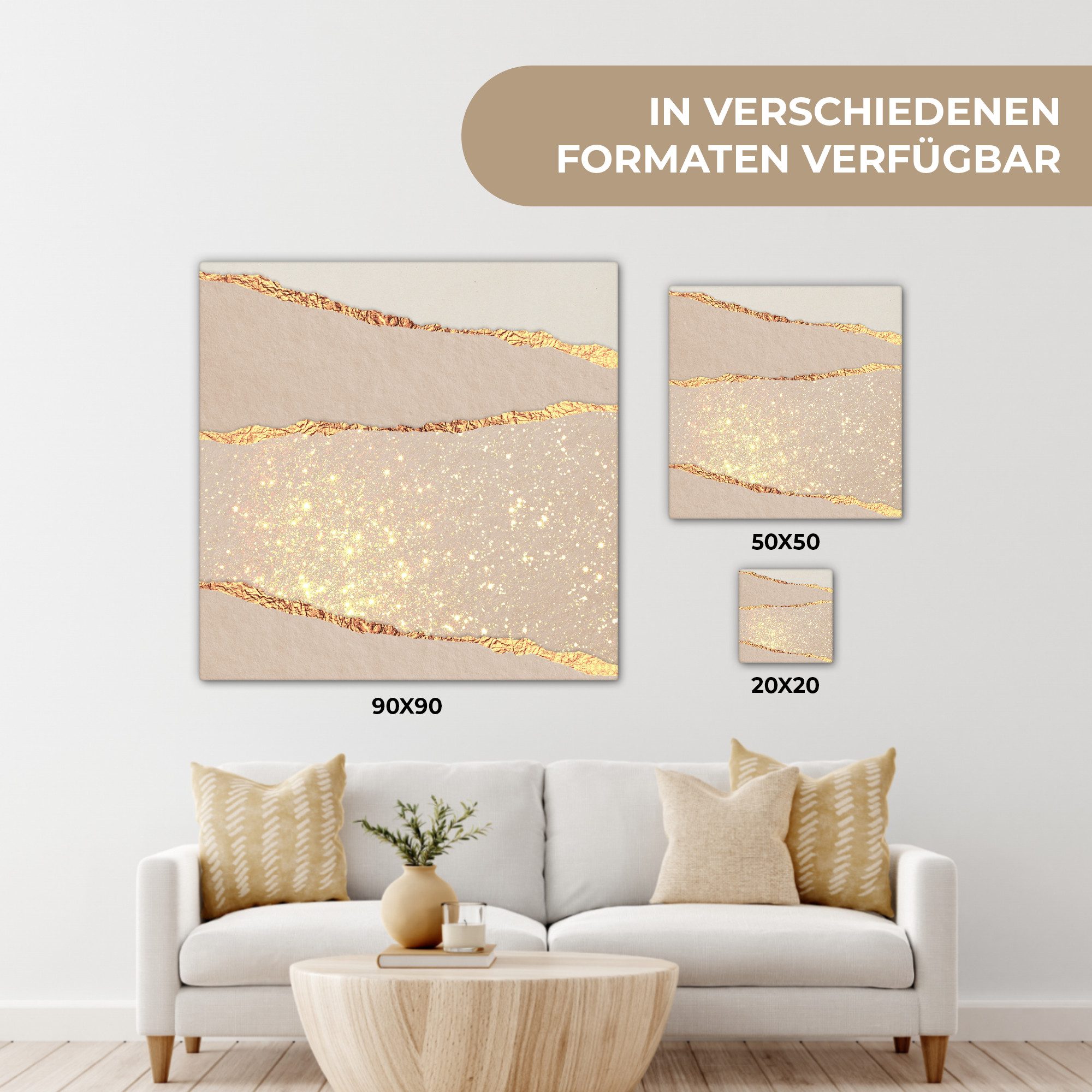 OneMillionCanvasses® Leinwandbild Glitzer - Luxus - Gold - Abstrakt, Fotodruck (1 St), Wandbild, Deko Schlafzimmer Wohnzimmer Flur 20x20 cm – Bild 5 von 5