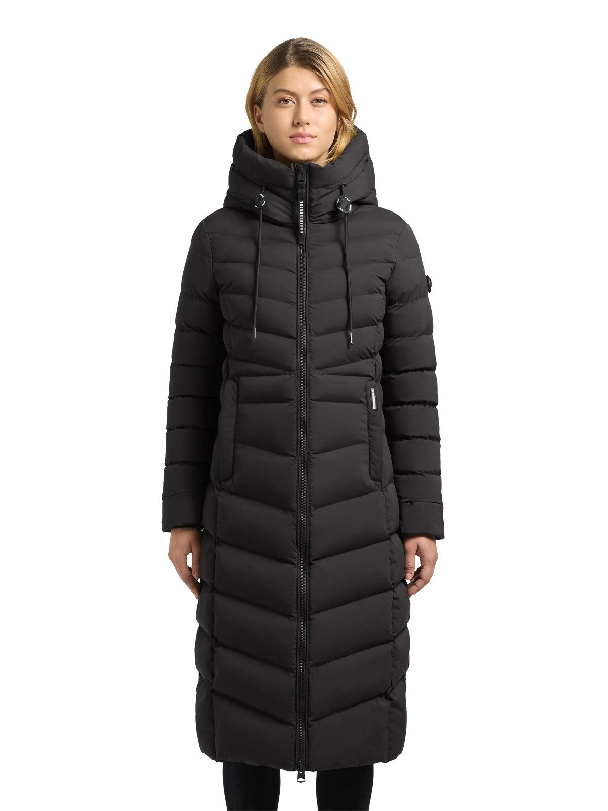 khujo Wintermantel Khujo Ingram 6 Mantel, Langer Steppmantel mit Kapuze (1-tlg) elastisches Bündchen am Ärmelfutter