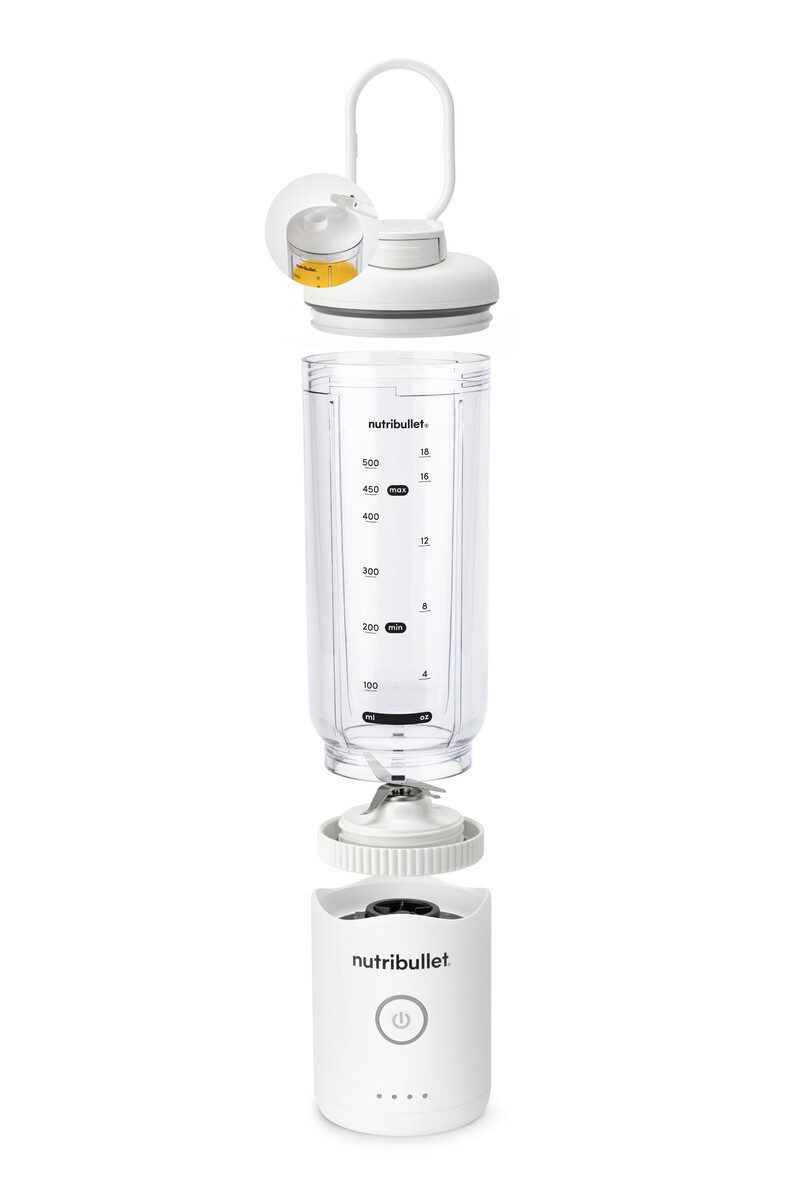 nutribullet Smoothie-Maker Flex NBP013W - zerkleinert Eis & gefrorene Früchte, Weiß, 590ml, BPA-frei mit Trinkdeckel, USB-C & Trageschlaufe, 15+ Mixzyklen