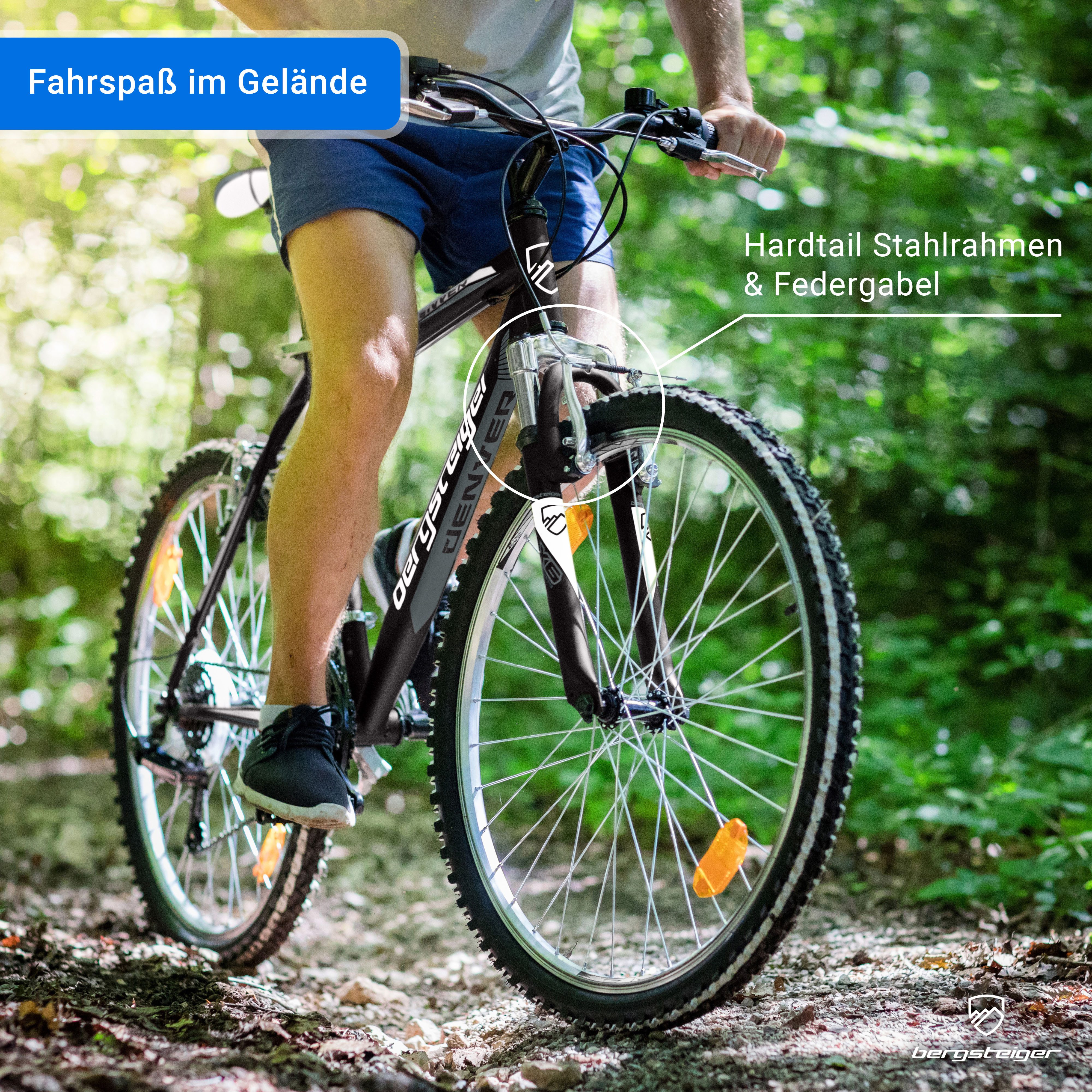 bergsteiger Mountainbike Denver 26 Zoll Mountainbike, geeignet ab 155 cm, 18 Gang Shimano Tourney RD-TZ50 Schaltwerk, Kettenschaltung