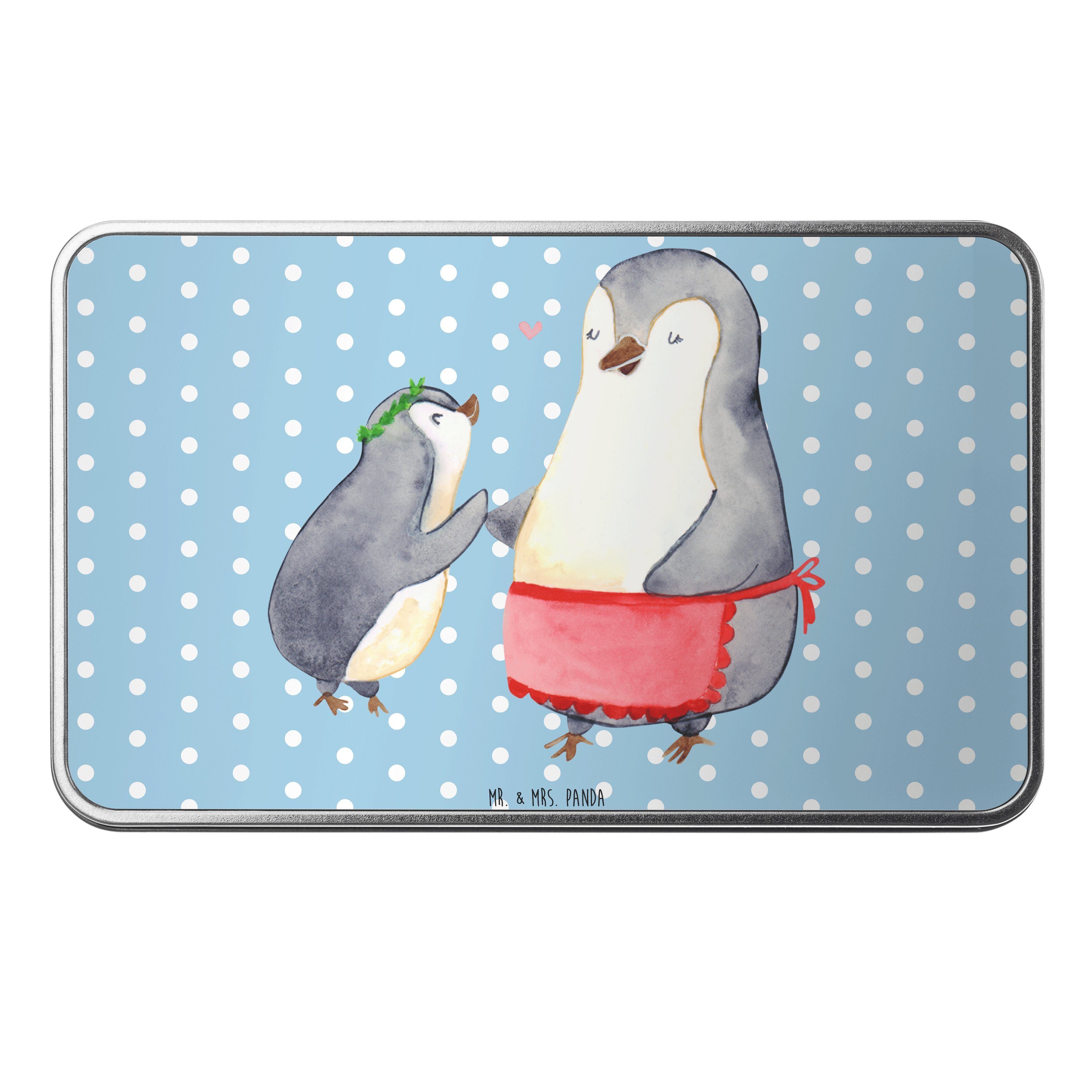 Mr. & Mrs. Panda Dose Pinguin mit Kind - Blau Pastell - Geschenk, Container, Geburststag, V (1 St)