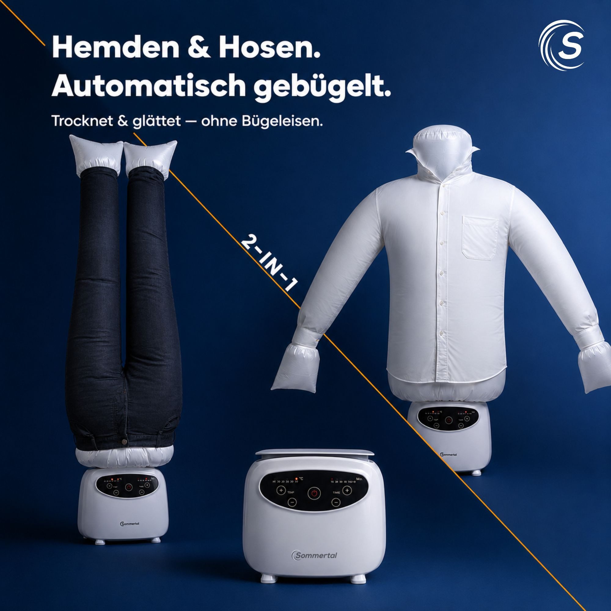 Sommertal Bügelsystem Sommertal Bügelpuppe Gentleman – Hemdenbügler & Bügelmaschine, für Hemden, Blusen, T-Shirts, Hosen – Bügelautomat