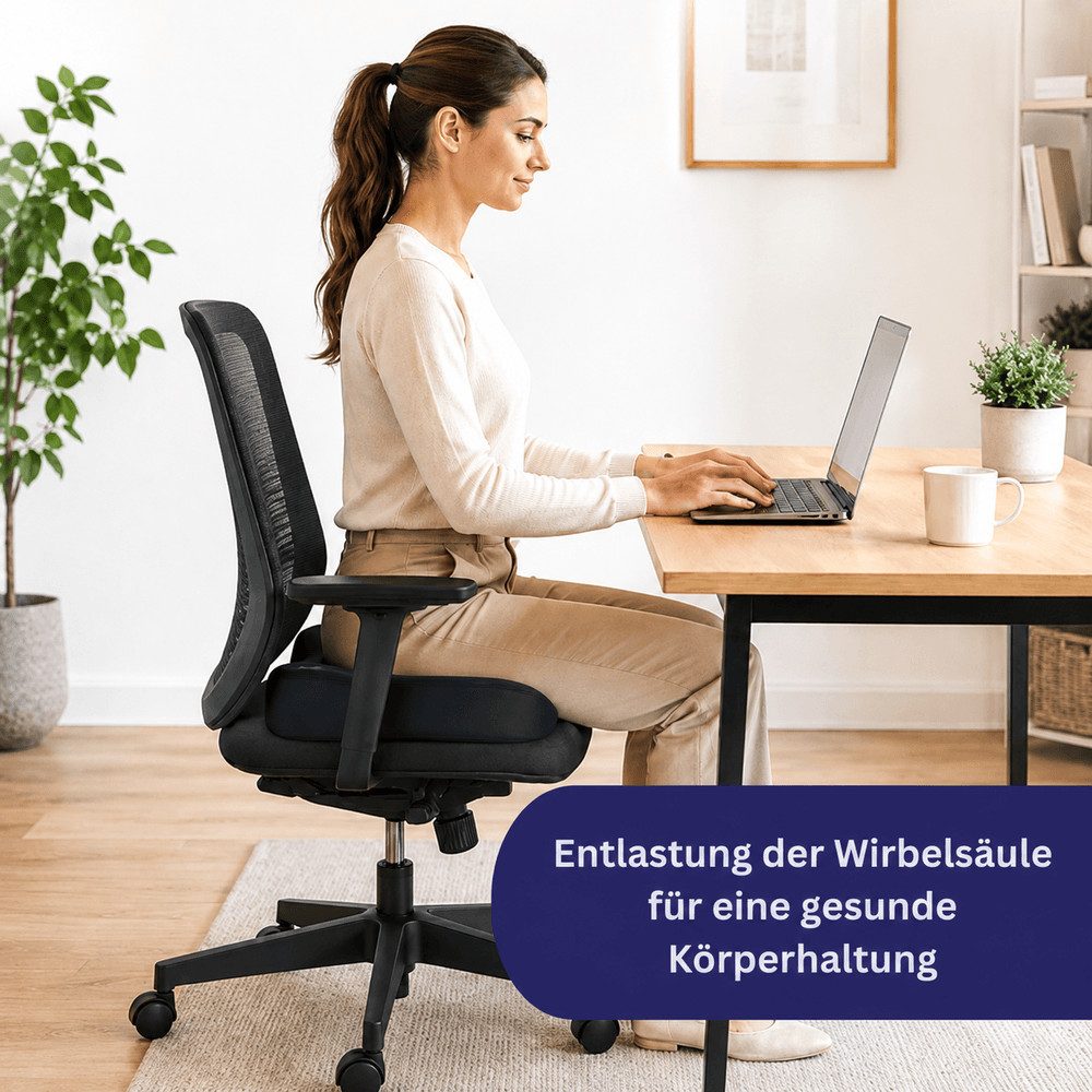 IEA Medical Sitzkissen orthopädisch, Memory Schaum hart, ergonomisches Steißbeinkissen, Entlastung für Rücken, Büro & Auto