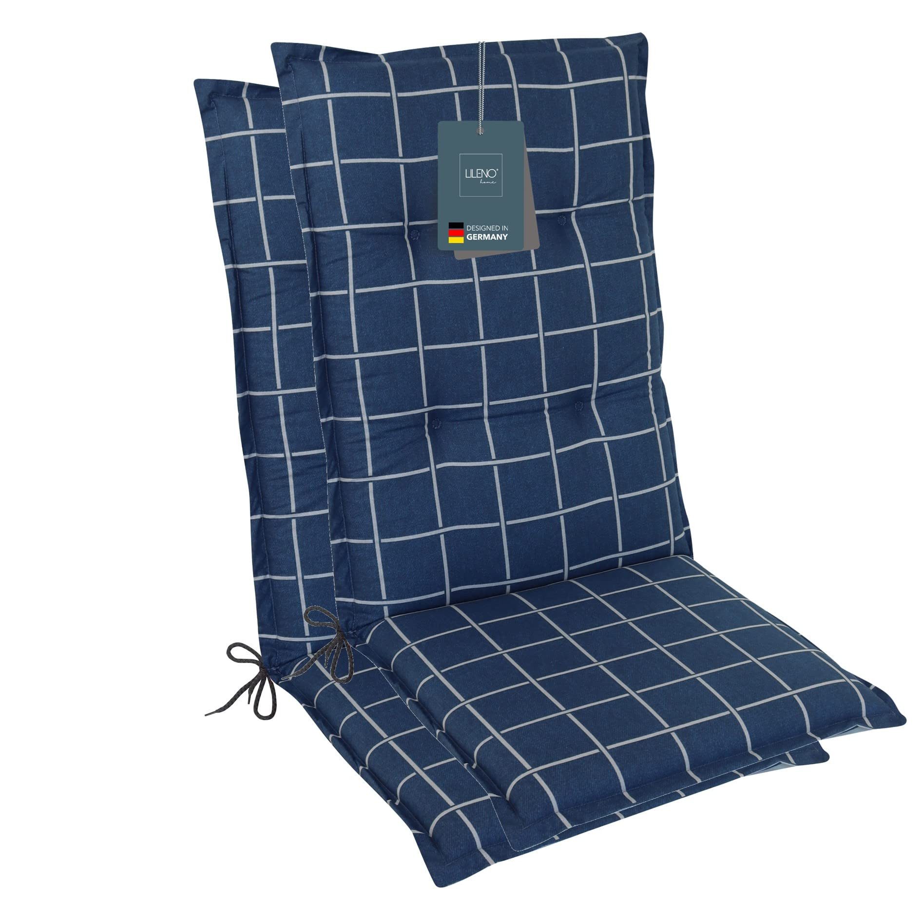 LILENO HOME Hochlehnerauflage Gartenstuhl Auflage, bequeme Sitzauflage für Gartenmöbel, Stuhlkissen, (2 St., 2er Set), Polsterauflage Yacht-Karo Dunkelblau, Sitzpolster für Klappstühle