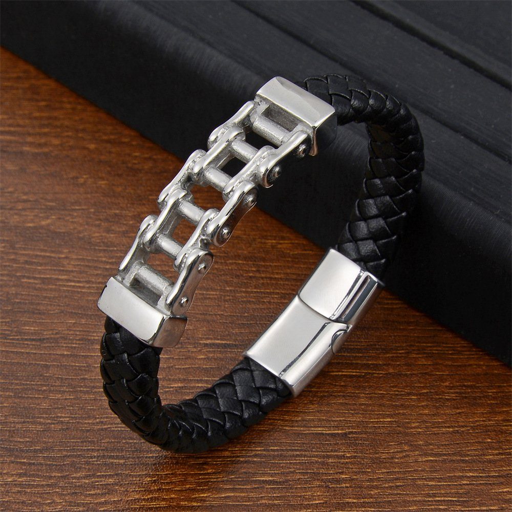 gewebtes Rouemi Silberfarben Leder Lederarmband Echtes Armband Lederarmband Kette Herrenarmband,