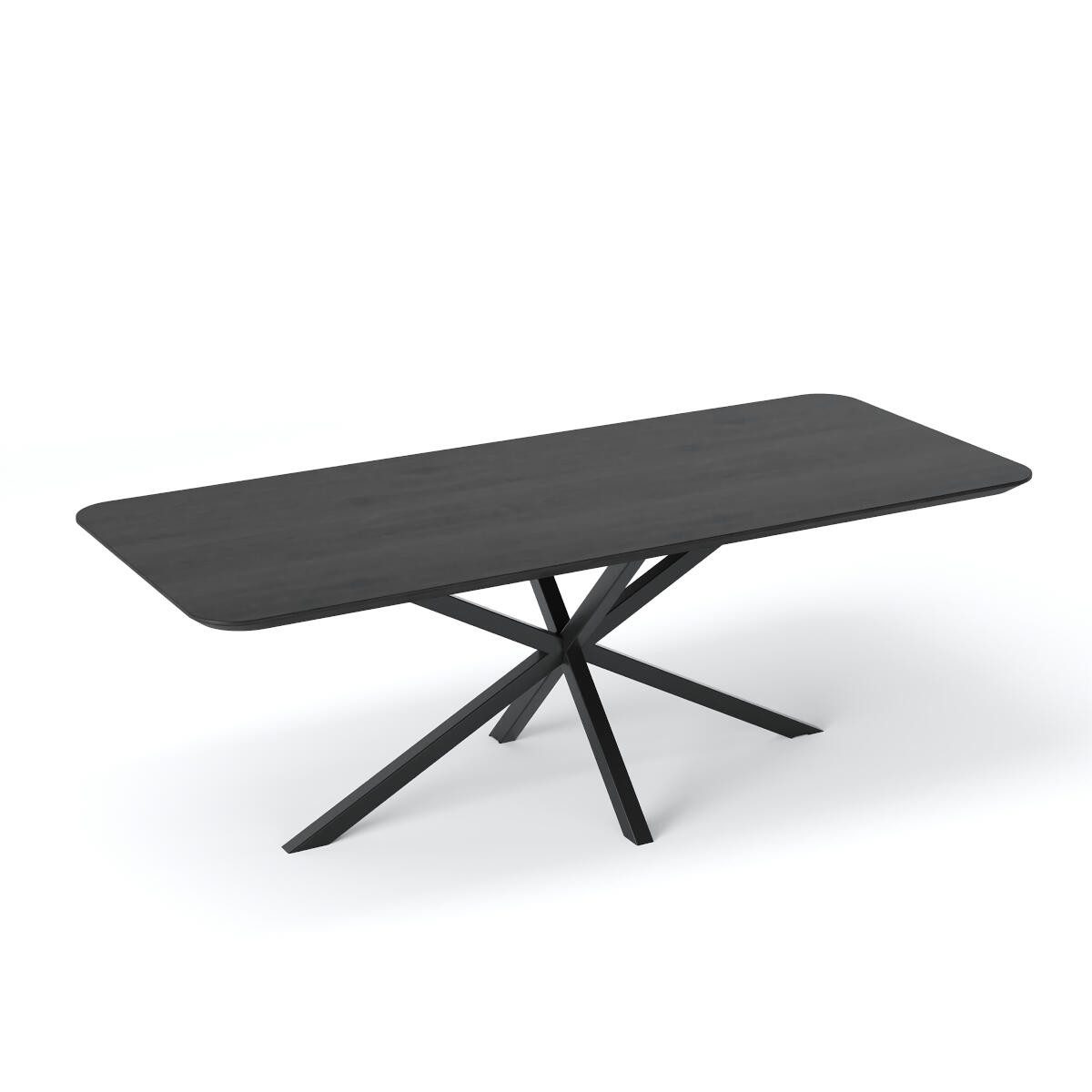 Rellgo Esstisch Eiche massiv Ecklo – Rechteckig mit Spider-Gestell – Elegant & robust, Abgerundete Ecken, Gestell aus Stahl, Handgefertigte Wildeiche