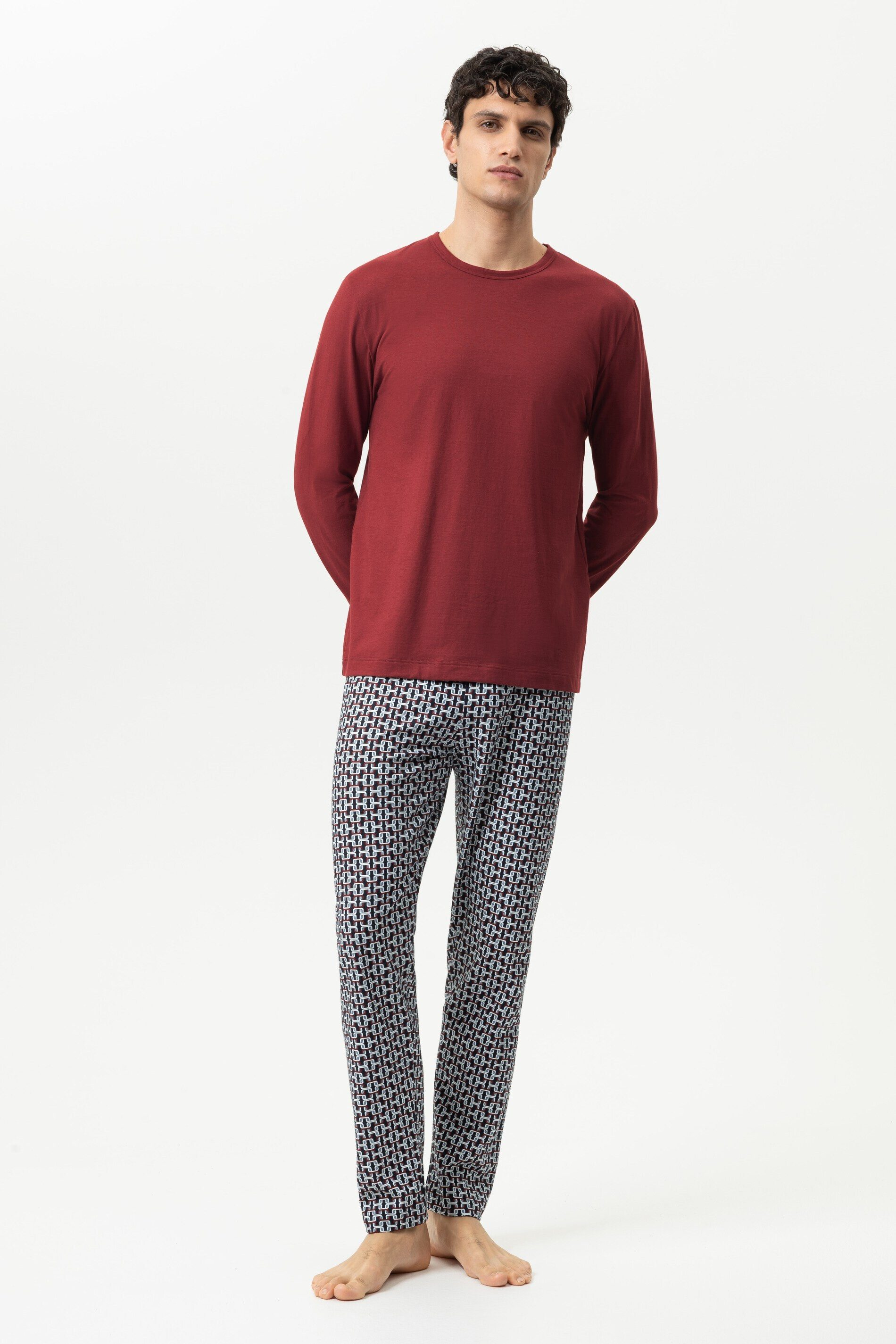 Mey Schlafanzug Mey Anzug lang Serie Common Geo mit Print Pyjama (2 tlg) Reine Baumwolle, Jersey-Qualität, purer Komfort