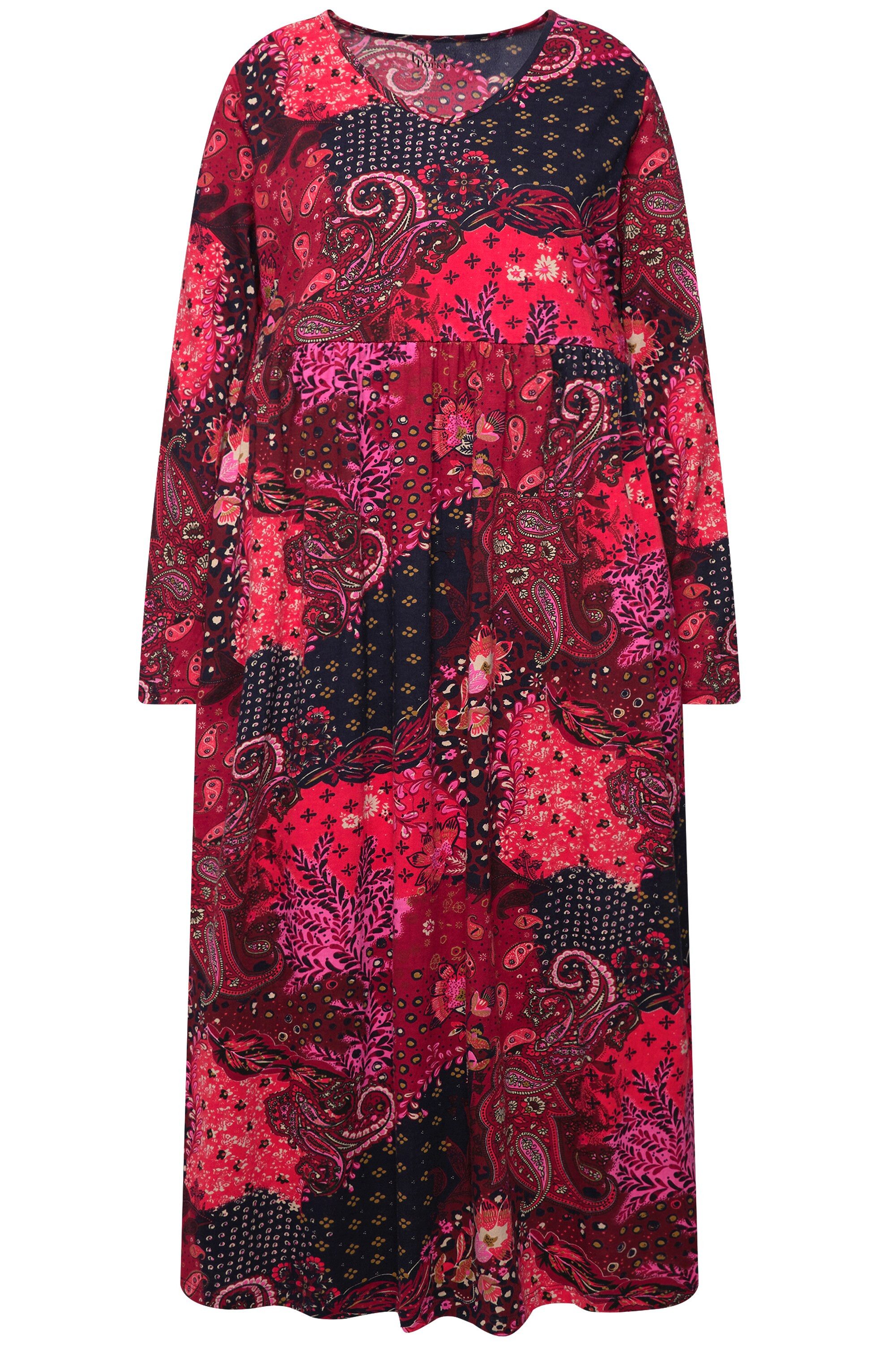 Ulla Popken Maxikleid Jerseykleid Paisley V-Ausschnitt günstig online kaufen