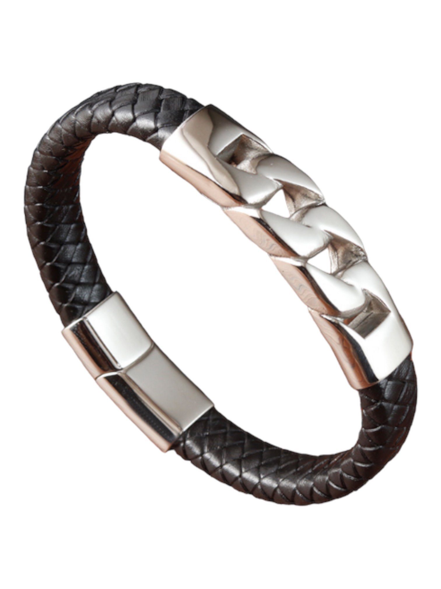 Lederarmband Herren Edelstahl Panzer Magnet Verschluss 21cm LBS205
