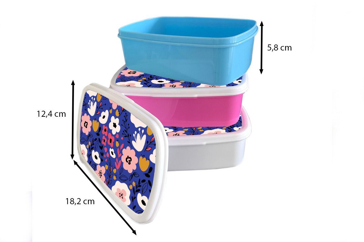 Blumen für - Muster, Erwachsene, Snackbox, rosa MuchoWow Kinder, (2-tlg), Kunststoff, Mädchen, Blätter Kunststoff Lunchbox - Brotbox Brotdose