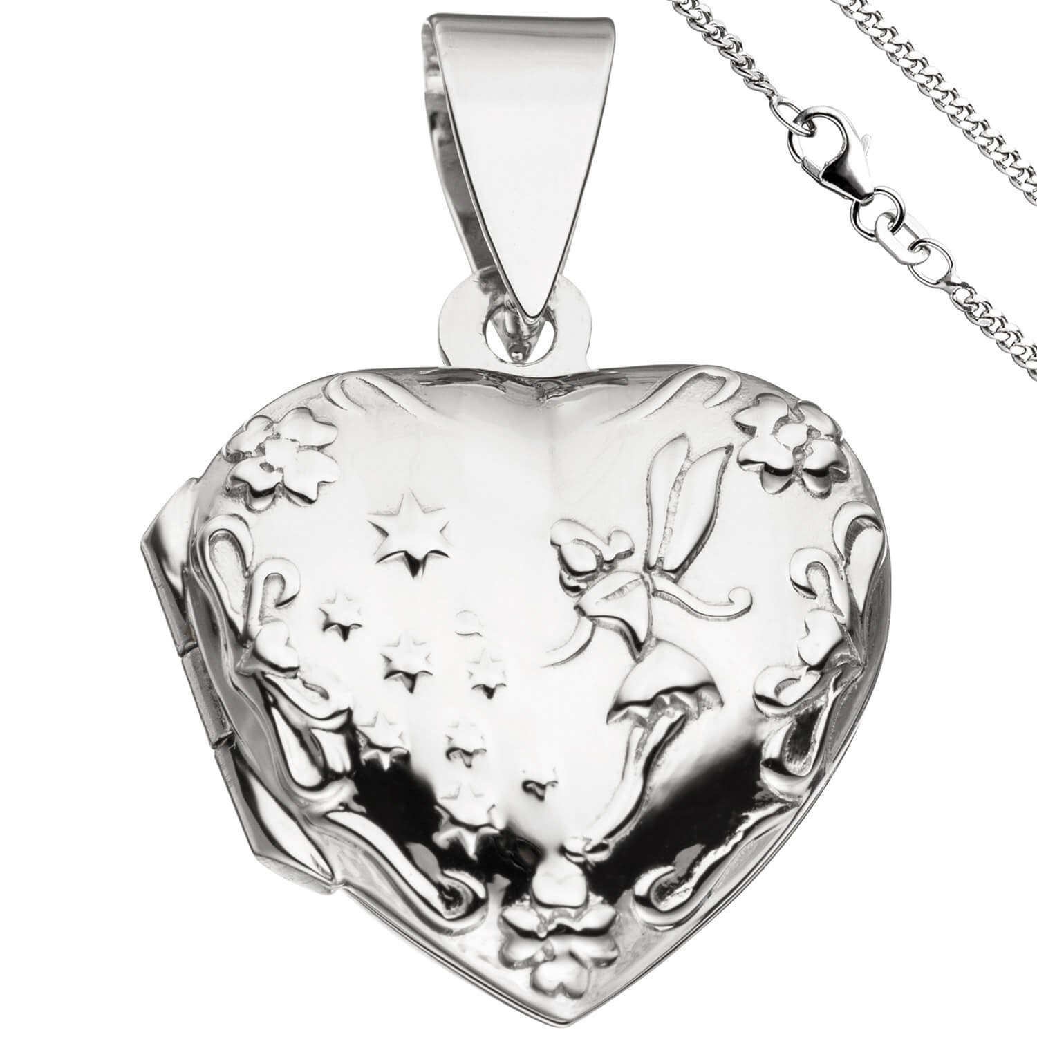 Schmuck Krone Silberkette Medaillon & Halskette für 2 Fotos Herz believe  Amulett Anhänger 925 Silber 42cm