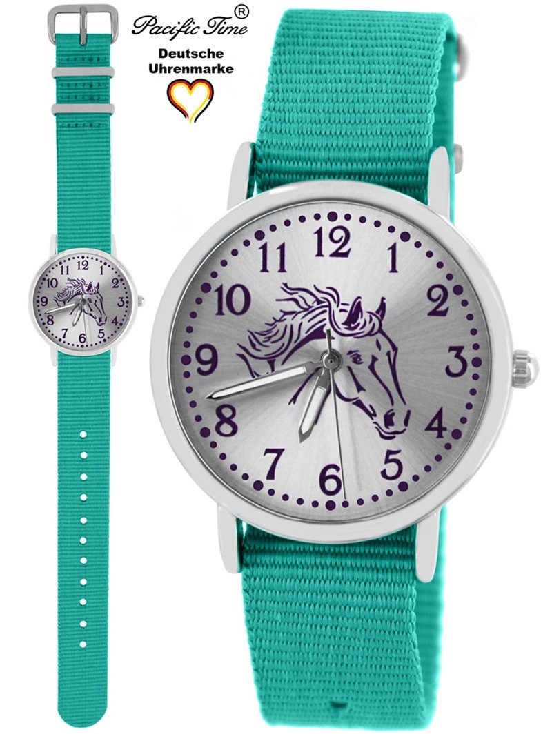 Pacific Time Quarzuhr Kinder Armbanduhr Pferd violett Wechselarmband, Mix und Match Design - Gratis Versand türkis