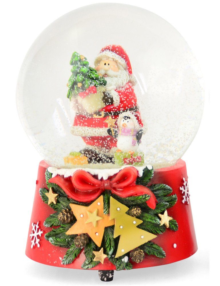 RIFFELMACHER & WEINBERGER Schneekugel Spieluhr Schneekugel 'Weihnachtsmann mit Pinguin'