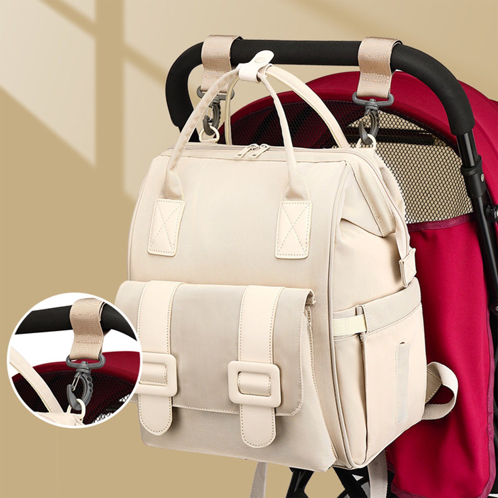 OKWISH Wickelrucksack Multifunktional Große Kapazität Nass-Trocken-Trennfach Alltagsrucksack (Milchfläsche Rucksack Tasche mit USB-Anschluss, Multifunktional, Babytasche), mit Kinderwagen-Haken