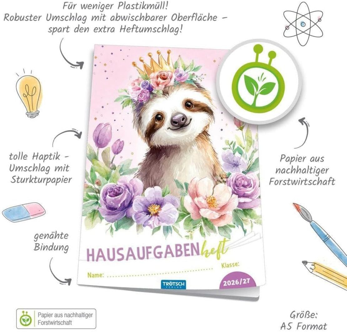 Trötsch Verlag Schulheft TRÖTSCH Hausaufgabenheft Grundschule Faultier 2026/27