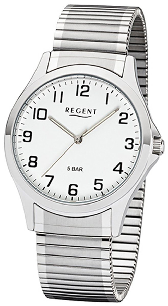 Regent Quarzuhr »Regent Herren Uhr 1242413 Metall Quarz«, (Armbanduhr), Herren  Armbanduhr rund, Metallarmband silber