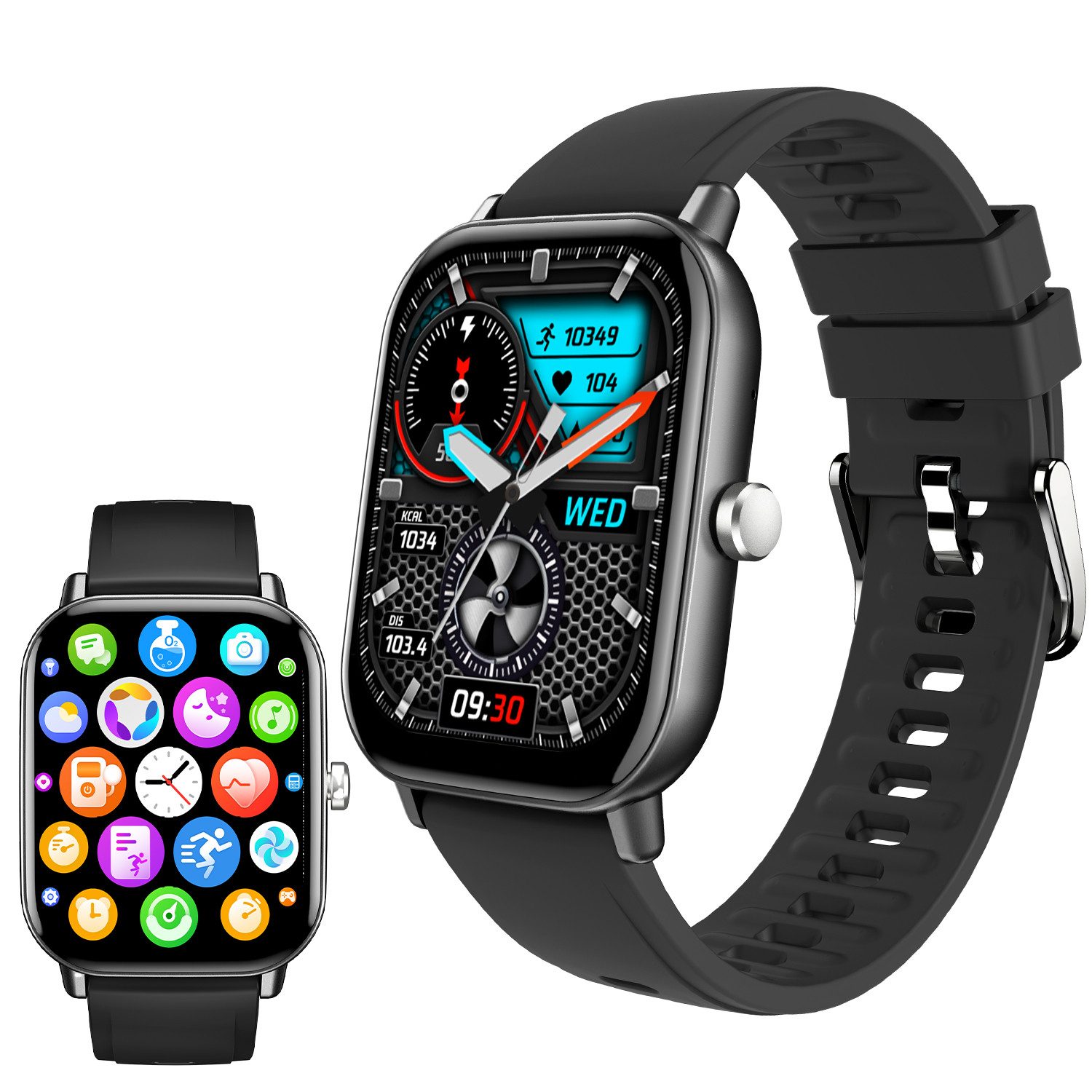 LQWELL Smartwatch Schlafmonitor für Damen Herren Smartwatch (5.1 cm/2.01 Zoll Full-Touch Zoll) mit Bluetooth-Anrufen, IP68 wasserdichte Fitnessuhr, mit Herzfrequenzmesser, Schrittzähler, Sportuhr, für iOS Android