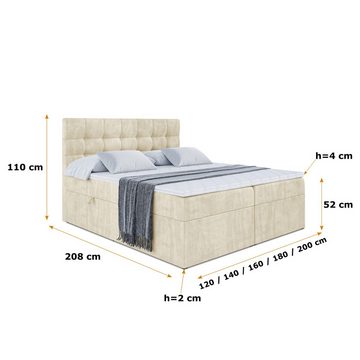 ALTDECOR Boxspringbett BERO (Multipocket-Matratze H4. H3 Matratze Bonellfederung. Topper. Kopfteil)