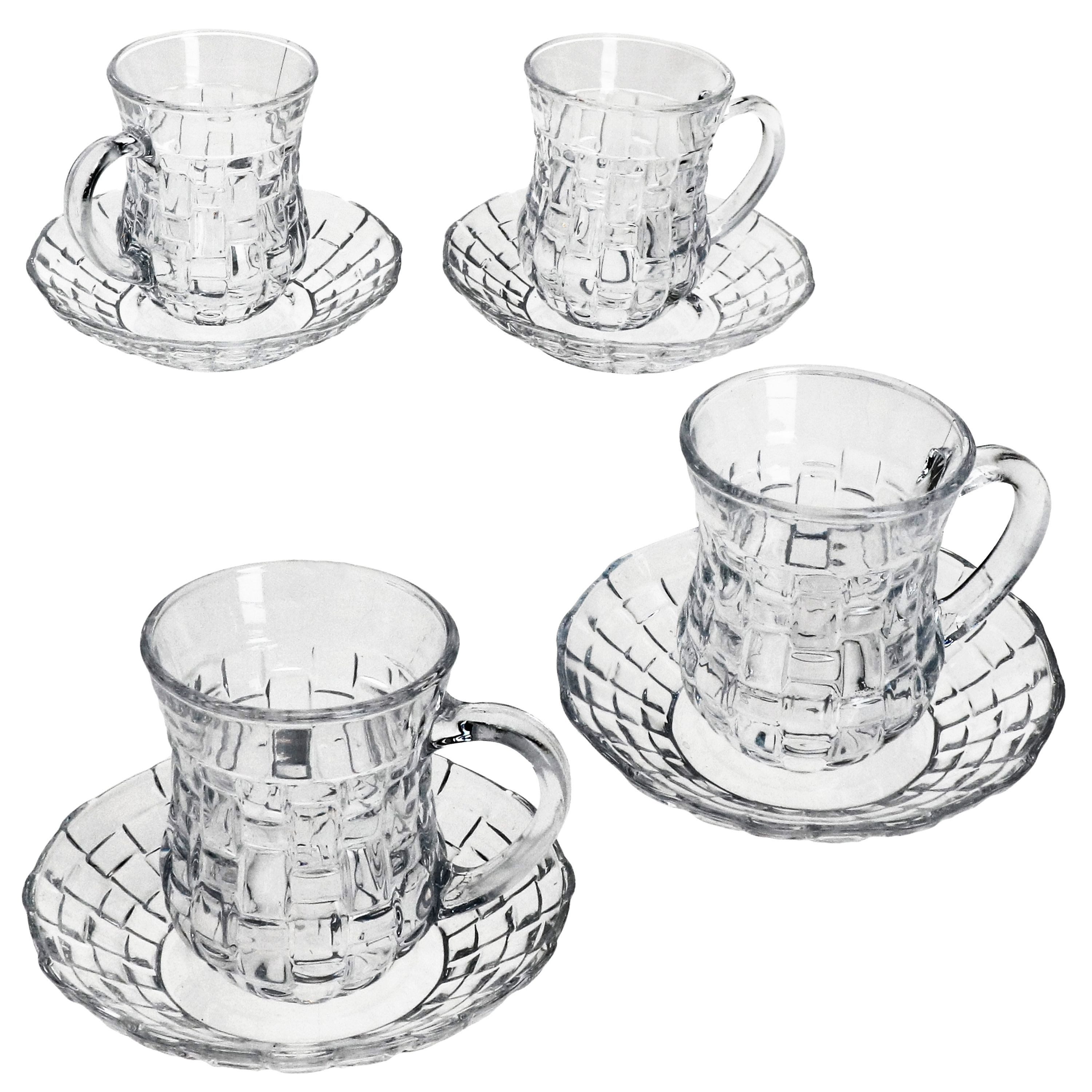 MamboCat Teeglas 4er Set Chai Teetasse mit Henkel & Untertasse Glas türkischer Tee, Glas
