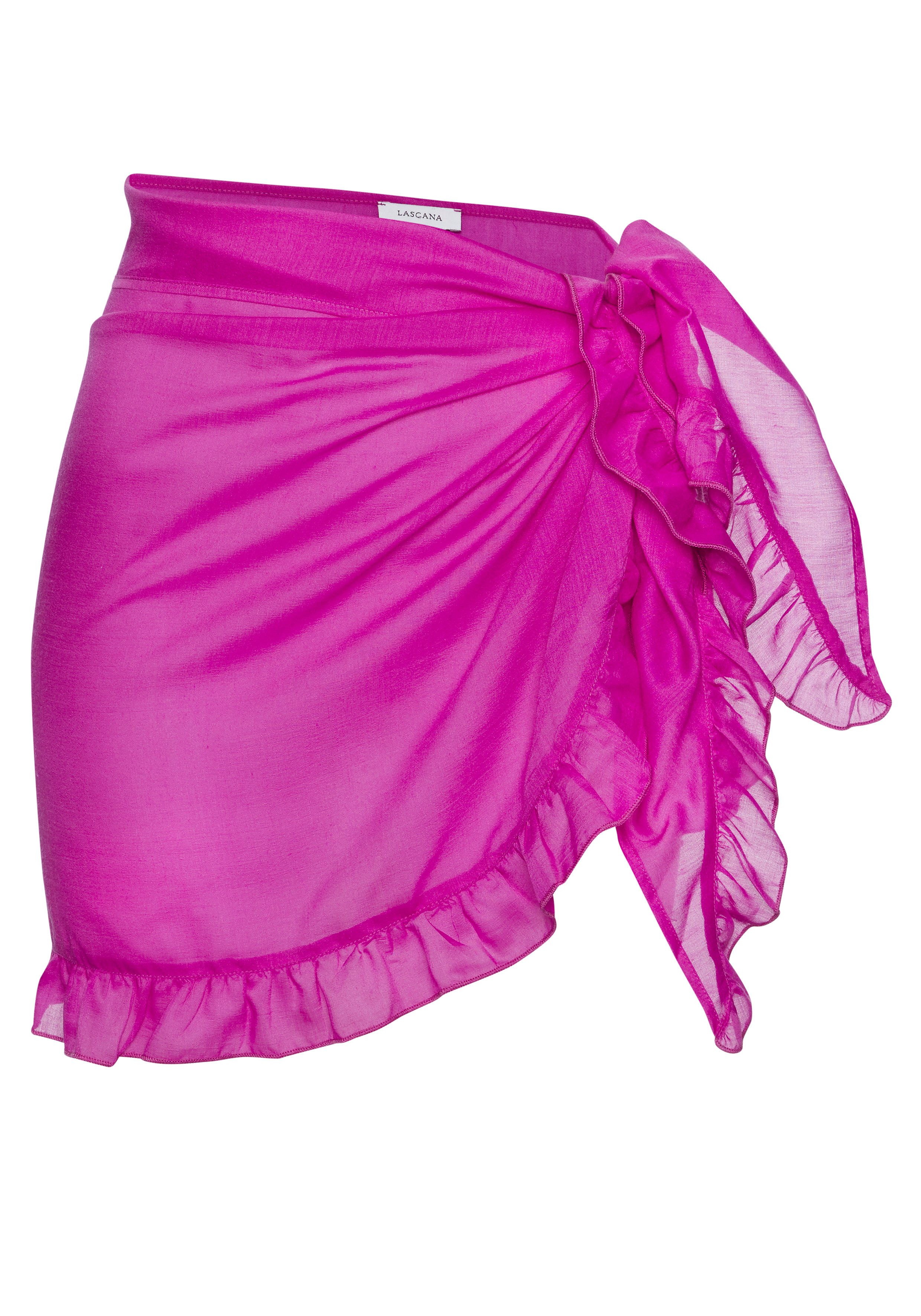 LASCANA Strandrock mit Rüschenkante, leicht transparente Chiffonware Pareo, kurzer Wickelrock, Beach Cover-up