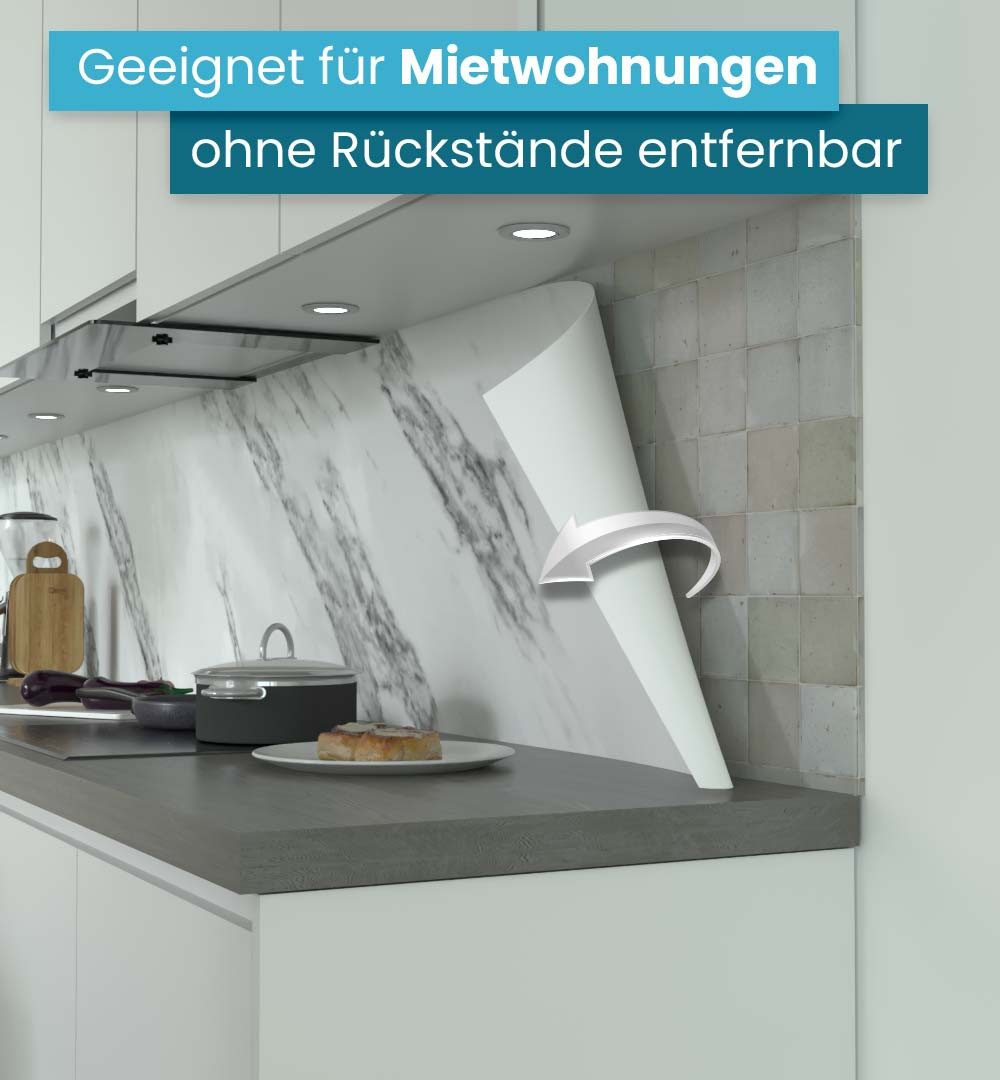 MyMaxxi Küchenrückwand Küchenrückwand selbstklebend Marmor weiß Spritzschutz Folie, (Klebefolie Küchenrückwand aufgerollt B 120 cm x H 60 cm), Weißer Marmor B 120 cm x H 60 cm