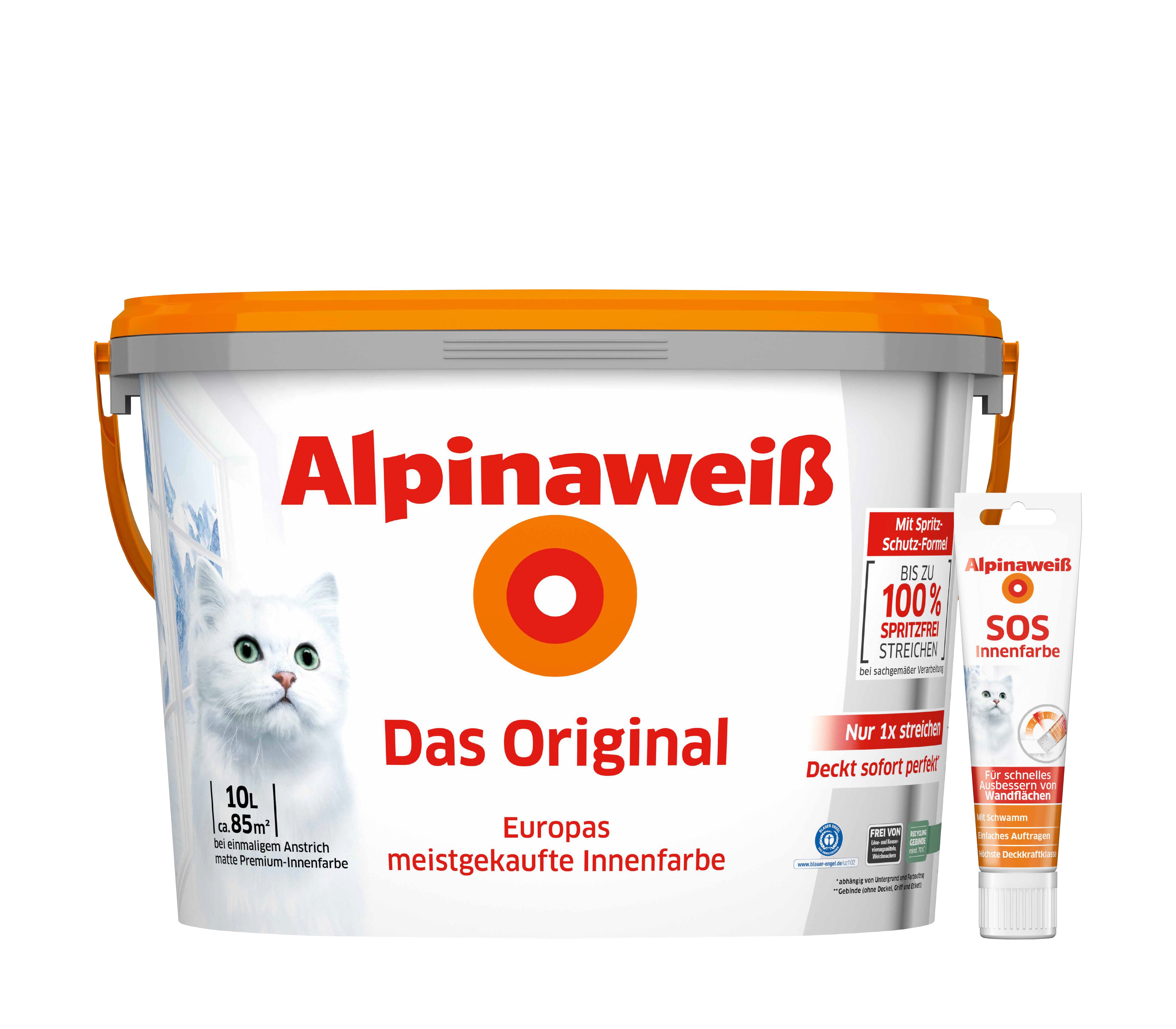 Alpina Wandfarbe - SET - Alpinaweiß Das Original – inkl. SOS Innenfarbe