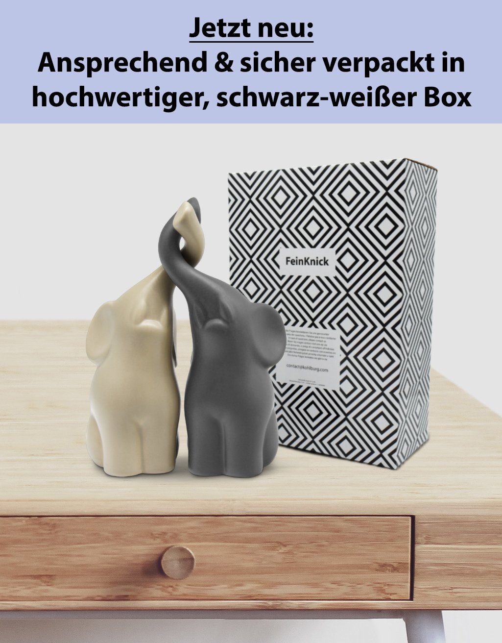 Feinknick Tierfigur Harmonisches aus Qualitäts-Keramik, (Set, 2tlg), Elefanten Pärchen handdekoriert