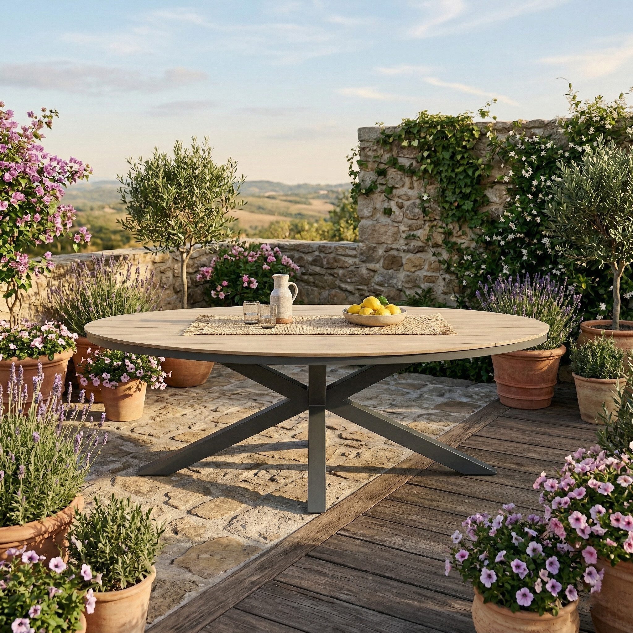 Gardissimo Gartentisch Armati hell oval 220x115 cm (Esstisch, 1 Tisch), höhenverstellbare Füße / absolut wetterfest / pflegeleicht / Aluminium