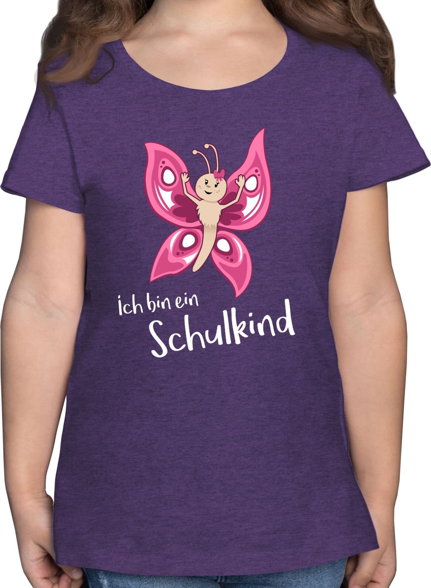 Shirtracer T-Shirt Ich bin ein Schulkind Schmetterling Einschulung Mädchen 3 Lila Meliert