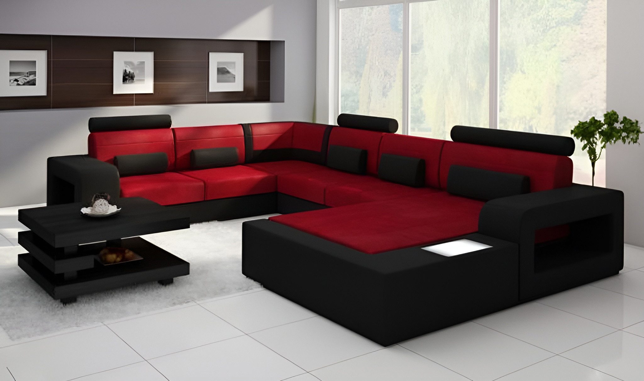 Xlmoebel Wohnlandschaft Sofa mit USB-Anschluss und integrierter Beleuchtung, Wohnlandschaft, Hergestellt in Europa