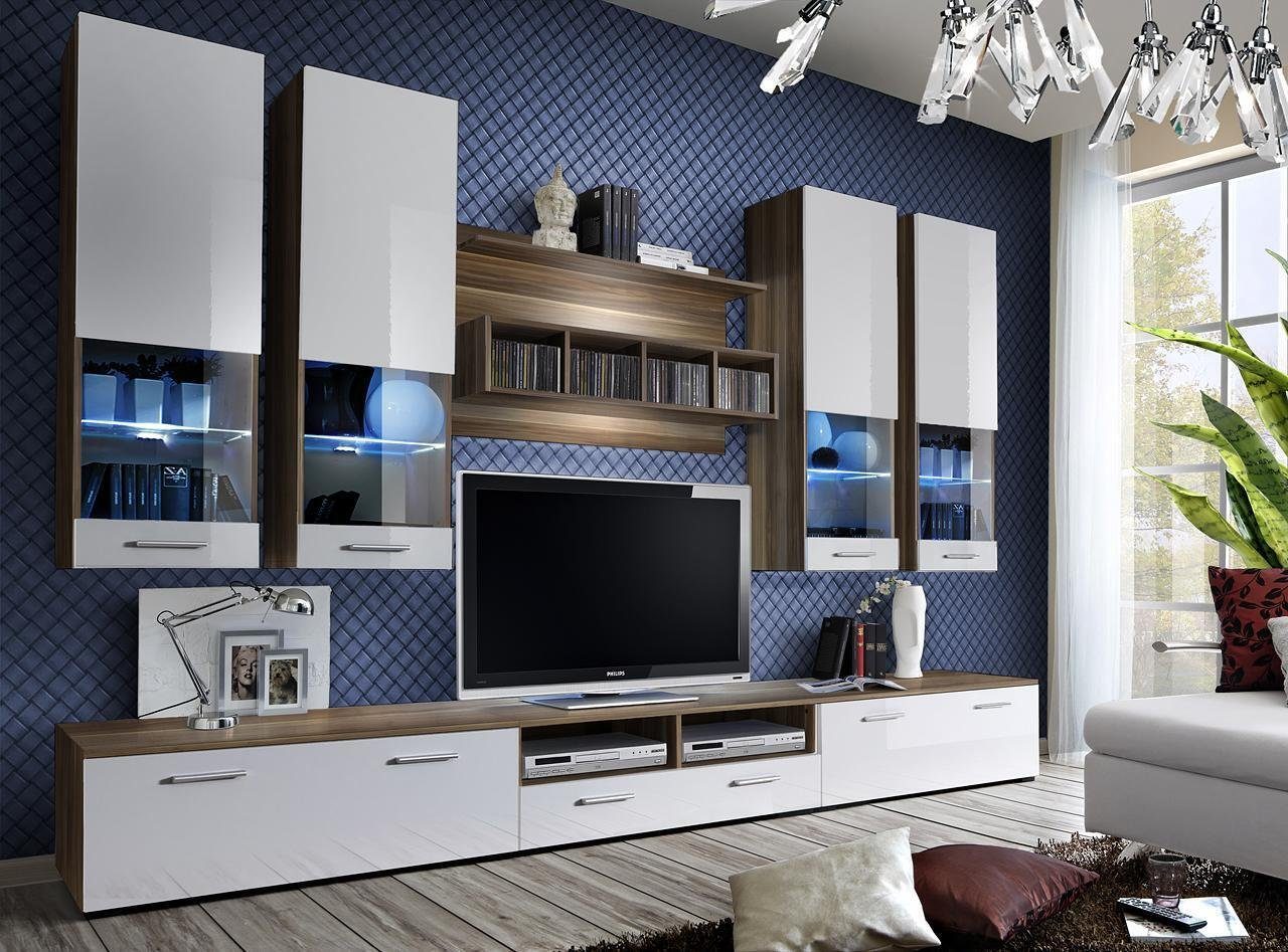 Möbel, Made Luxus in Wandschrank Garnitur (8-St., Europa TV 3x JVmoebel Wohnwand Holz Lowboard Designer TV-Ständer/Wandregal/4x Wandschrank), Ständer