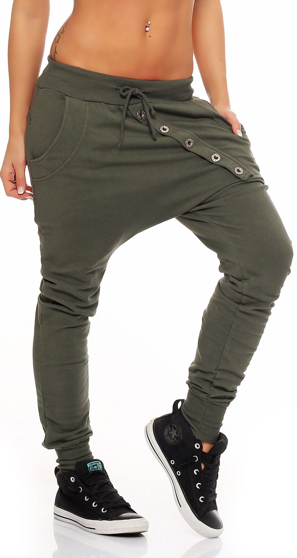 malito more than fashion Jogginghose malito Damen Jogginghose mit Knopfleiste, Sporthose meliert, Baggy Baggyhose mit elastischem Bund Einheitsgröße