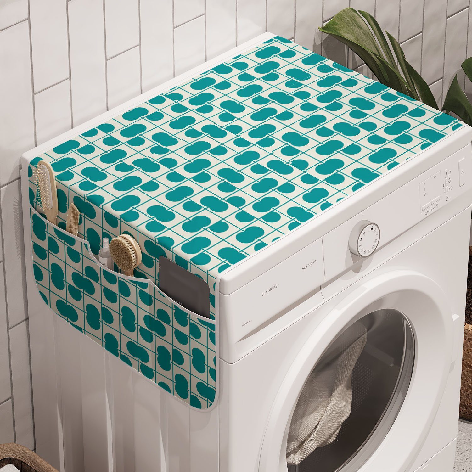 Abstrakt Waschmaschine und Minimalistic Dots für Abakuhaus Moderne Trockner, Anti-Rutsch-Stoffabdeckung Badorganizer