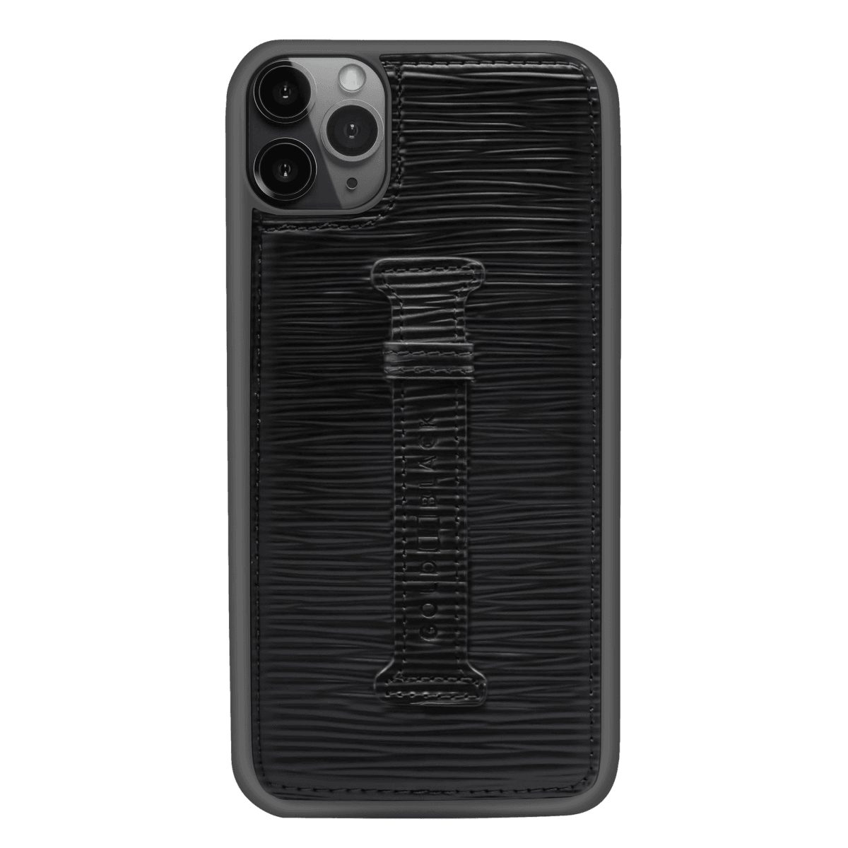 GOLDBLACK Handyhülle iPhone 11 Pro Max Lederhülle mit Fingerschlaufe UNICO-Prägung Schwarz