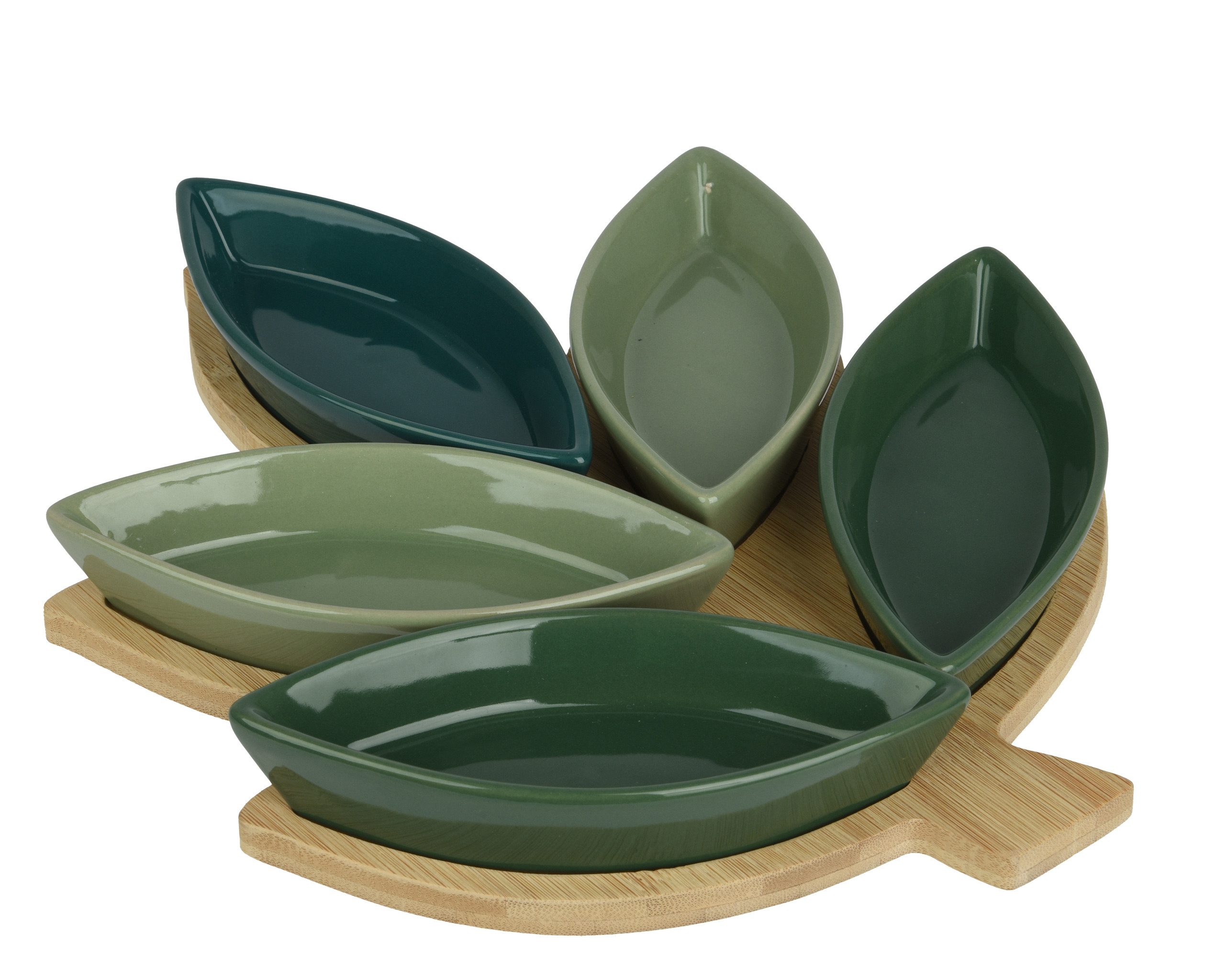 Decoris season decorations Tapas-Schale, Bambus, Tapas Set Porzellan und Bambus 30x25x3,5cm in Blattform Grün Braun